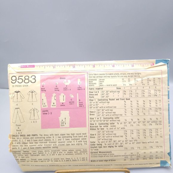 Vintage Sewing PATTERN Simplicity 9583, Childs 1971 Dress and Pants, Child Size - Picture 2 of 2